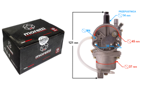 Gaźnik Moretti Pocket Bike, 50cc 2T, p.14mm, ssanie na dźwignię