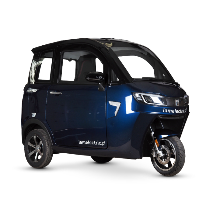 Motorower elektryczny trójkołowy zabudowany ARIEL samochod microcar - Iamelectric NIEBIESKI